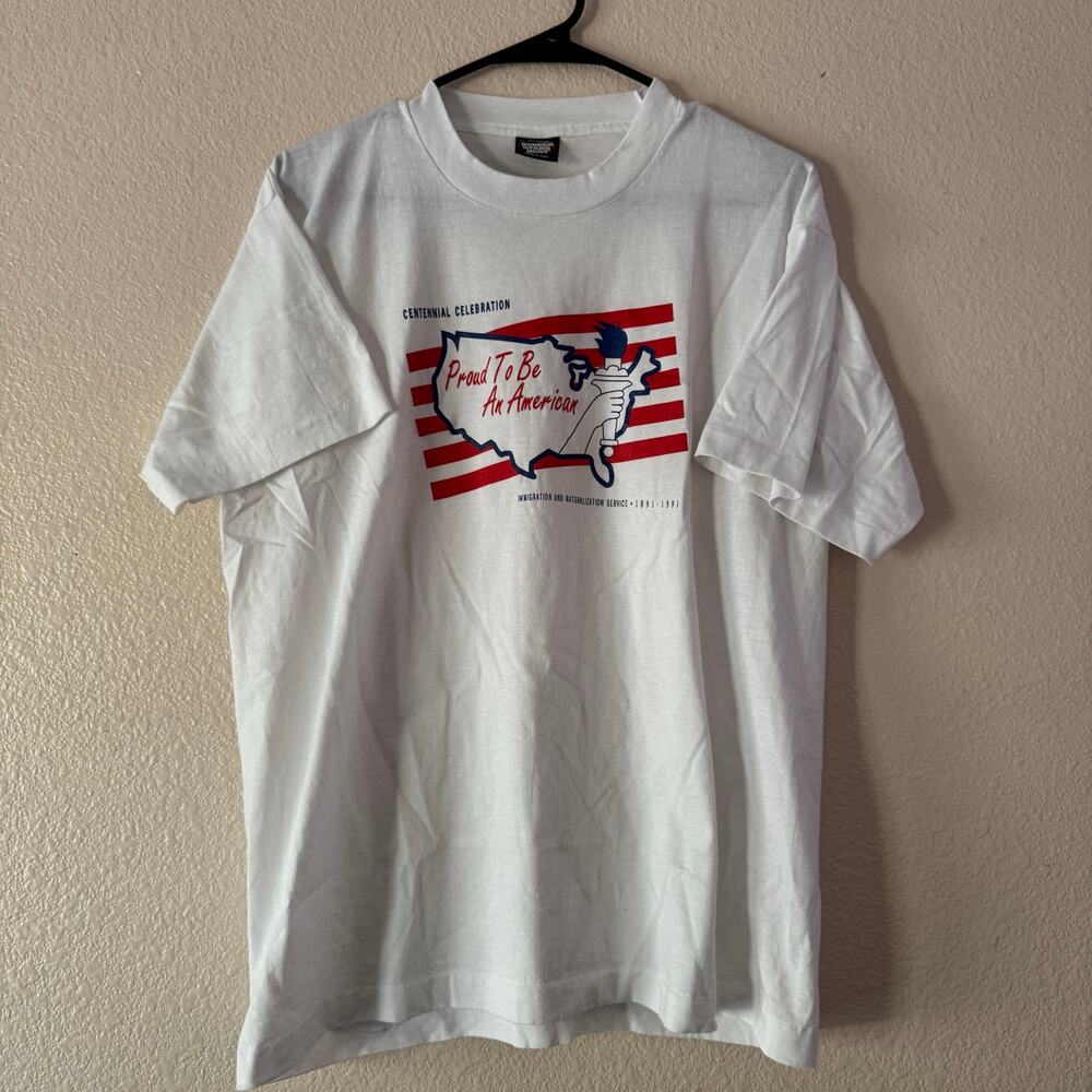 Vintage 1991 INS Immigration Centennial Celebration T-Shirt - Screen Stars XL